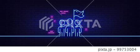 Neon light glow effect. Leadership line icon. Success flag sign. Teamwork symbol. 3d line neon glow icon. Brick wall banner. Leadership outline. Vector 99753004