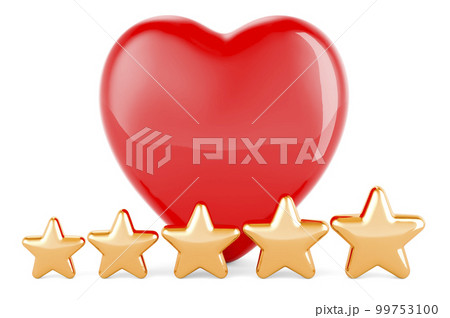 Red heart with five golden stars, 3D rendering 99753100