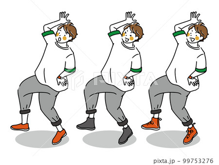 流行りの踊りを踊る三つ子の若者のイラスト 99753276