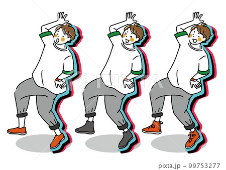 流行りの踊りを踊る三つ子の若者のイラスト 99753277