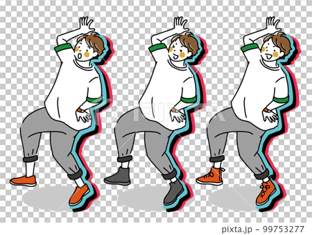 流行りの踊りを踊る三つ子の若者のイラスト 99753277