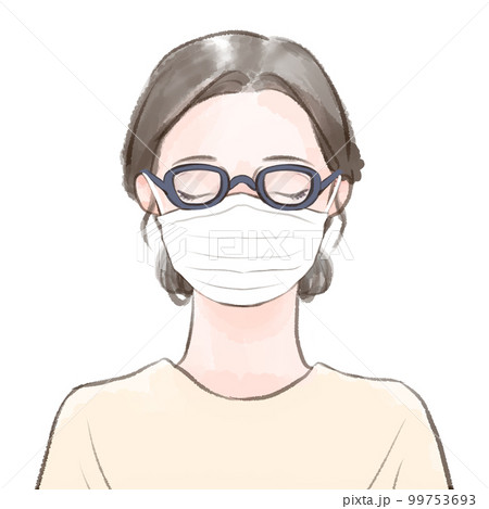 メガネをかけたマスク姿の女性 99753693