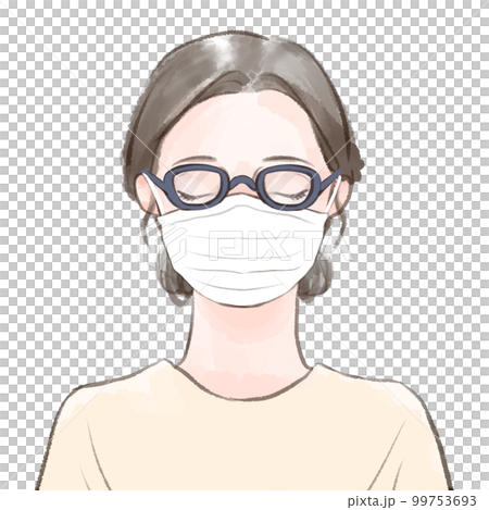 メガネをかけたマスク姿の女性 99753693