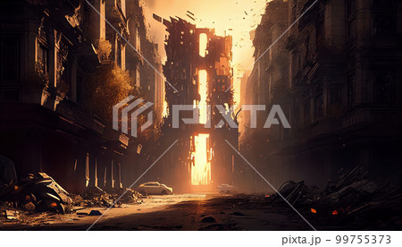 Destroyed city background 99755373