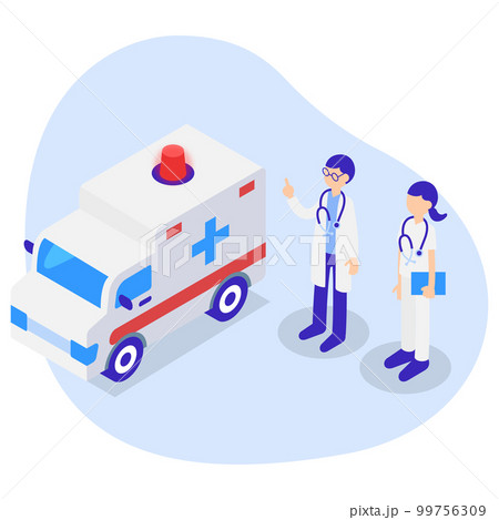 救急車と医療従事者のアイソメトリックイラスト 99756309
