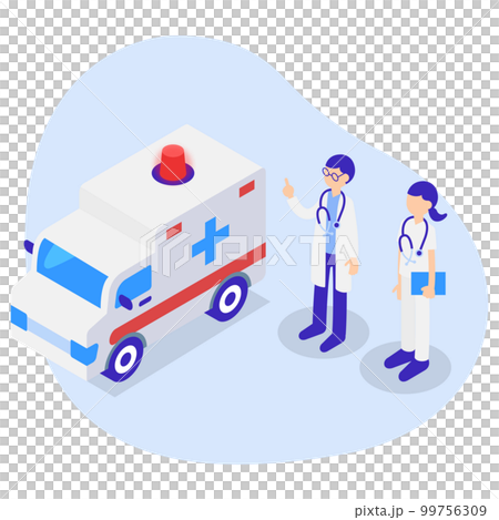 救急車と医療従事者のアイソメトリックイラスト 99756309