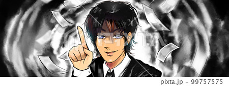 太客から金を巻き上げる2000年代風ホストと紙幣が飛び舞う背景ワイドサイズイラスト透過背景 99757575