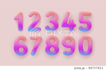 3D Colorful Gradient number 1,2,3,4,5,6,7,8,9 and null on a light background. 3D Colorful Gradient number 1,2,3,4,5,6,7,8,9 and null on a light background. 99757621