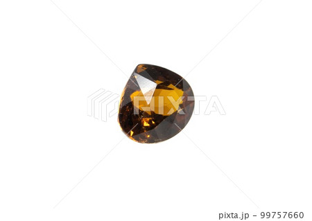 Natural grossular garnet gemstone on white background 99757660
