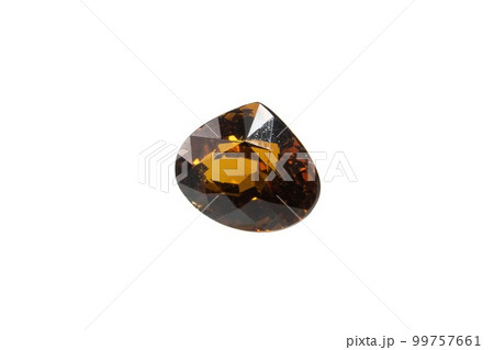 Natural grossular garnet gemstone on white background 99757661