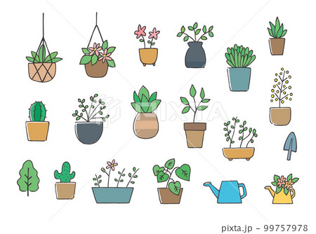いろんな観葉植物の手描きイラストセット(カラー) いろんな観葉植物の手描きイラストセット(カラー) 99757978