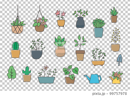 いろんな観葉植物の手描きイラストセット(カラー) いろんな観葉植物の手描きイラストセット(カラー) 99757978