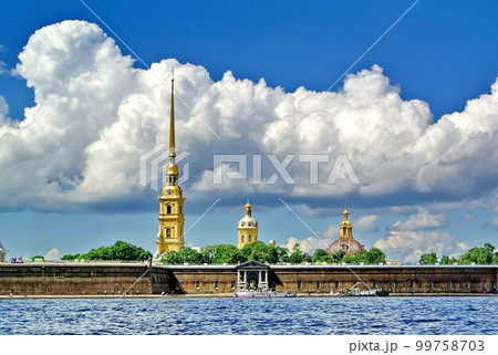 Peter and Paul Fortress (1703) - the oldest architectural monument of St. Petersburg, view from the Neva 99758703