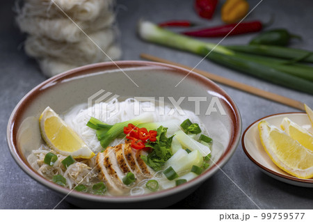 pho soup with chicken meat and vegetables pho soup with chicken meat and vegetables 99759577