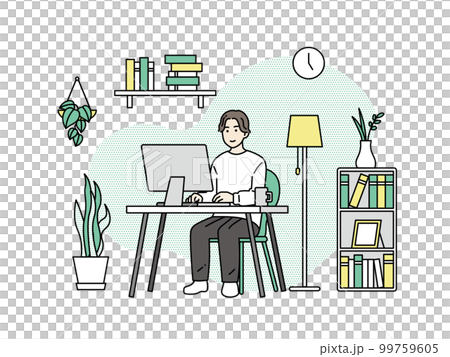 一個人在做遠程工作的插圖 一個人在做遠程工作的插圖 99759605