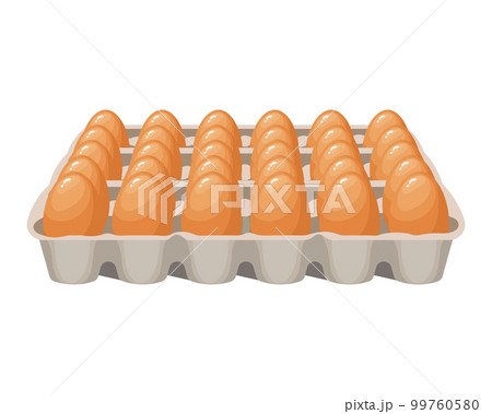 Fresh chicken eggs in a cardboard container, eggs in a box. Food illustration, vector 99760580