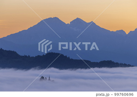 Landscape with St. Thomas Church (Cerkev Sveti Tomaz) near Skofja Loka, Slovenia 99760696
