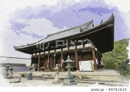 水彩画風 叡福寺 金堂 大阪府南河内郡太子町 水彩画風 叡福寺 金堂 大阪府南河内郡太子町 99761620