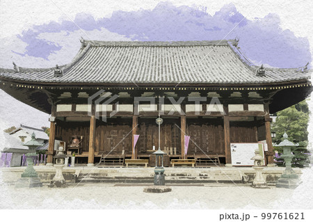 水彩画風　叡福寺　金堂　大阪府南河内郡太子町 99761621