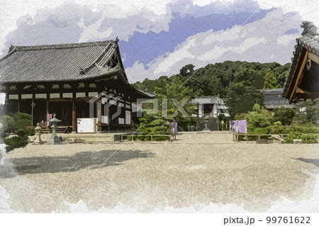 水彩画風 叡福寺 金堂 大阪府南河内郡太子町 水彩画風 叡福寺 金堂 大阪府南河内郡太子町 99761622