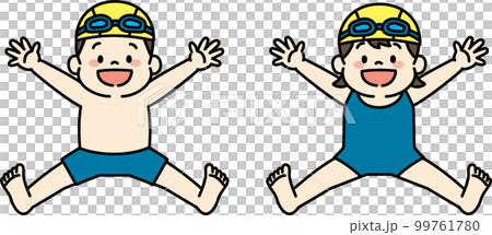 水泳の水着を着てジャンプする子どものイラスト 99761780