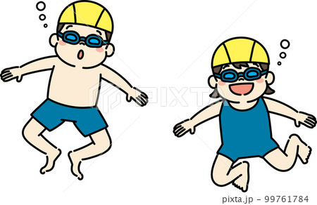 楽しそうに潜る水着を着た子どものイラスト　水泳教室 99761784