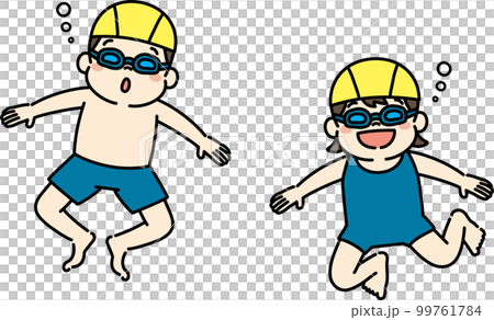 楽しそうに潜る水着を着た子どものイラスト　水泳教室 99761784