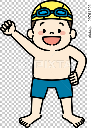 水泳をやる気満々な水着の男の子　イラスト 99761793