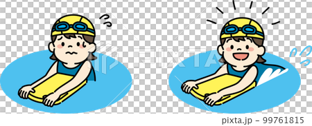 Illustration that a girl who is not good at swimming is happy to become good at swimming 99761815