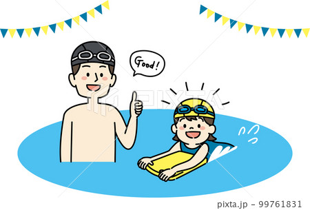 スイミングスクールで水泳を習う女の子とコーチのイラスト 99761831