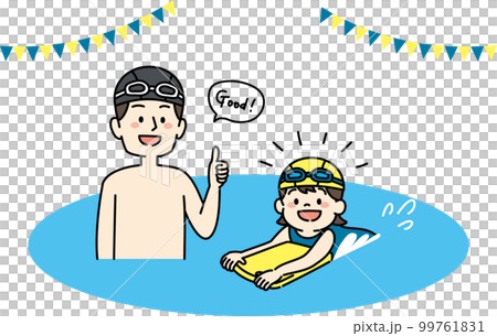 スイミングスクールで水泳を習う女の子とコーチのイラスト 99761831