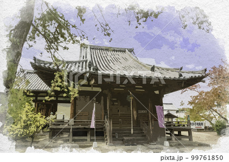 水彩画風　叡福寺　聖霊殿　大阪府南河内郡太子町 99761850