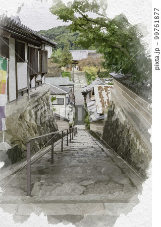 水彩画風 叡福寺 西方院から叡福寺を望む 大阪府南河内郡太子町 水彩画風 叡福寺 西方院から叡福寺を望む 大阪府南河内郡太子町 99761877