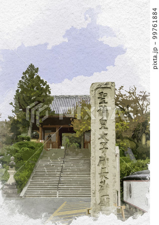 水彩画風　叡福寺　南大門　大阪府南河内郡太子町 99761884