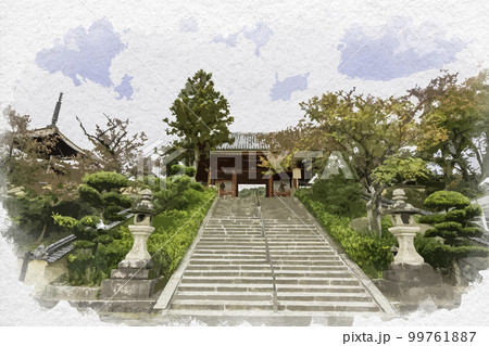 水彩画風　叡福寺　南大門　大阪府南河内郡太子町 99761887
