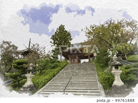 水彩画風　叡福寺　南大門　大阪府南河内郡太子町 99761888