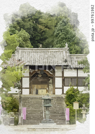 水彩画風　叡福寺　二天門　大阪府南河内郡太子町 99761982