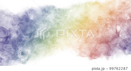 春夏用のアルコールインクアートの抽象横長バナー）虹色グラデーションのマーブル模様の波 99762287