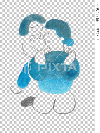 child rubbing mother's shoulder child rubbing mother's shoulder 99762569