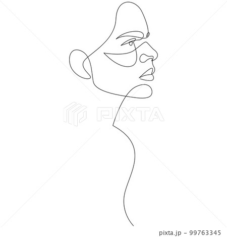 Woman serious face single line drawing. Minimalistic silhouette beauty art. Black and white. Vector illustration. 99763345