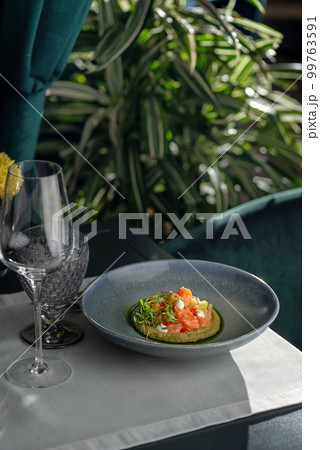Salmon and avocado ceviche with cream cheese. Healthy diet food. Chilean traditional food 99763591