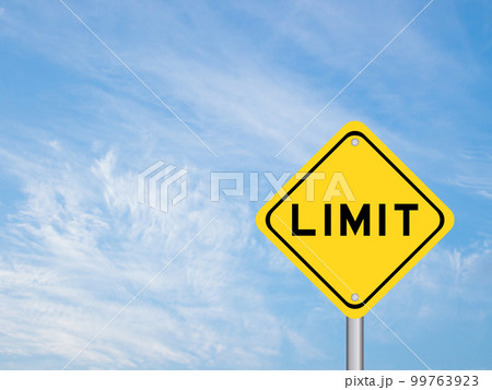 Yellow transportation sign with word limit on blue color sky background 99763923