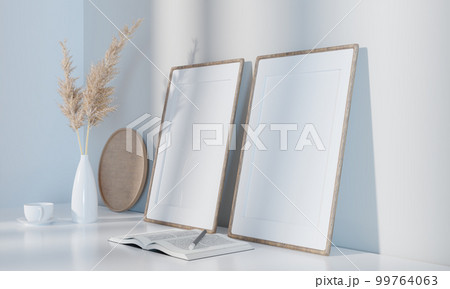 dual picture frame mock up on table 99764063