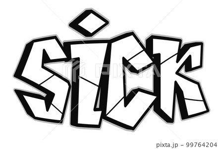 Sick word trippy psychedelic graffiti style letters.Vector hand drawn doodle cartoon logo Sick illustration. Funny cool trippy letters, fashion, graffiti style print for t-shirt, poster concept 99764204