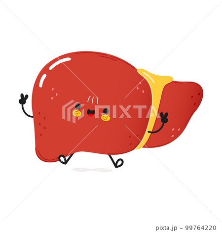 Cute funny liver jumping character. Vector hand drawn cartoon kawaii character illustration icon. Isolated on white background. Liver character concept 99764220