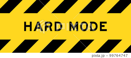 Yellow and black color with line striped label banner with word hard mode 99764747