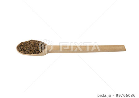 Valerian herb root on wooden spoon isolated on white background. Valeriana officinalis. used in herbal medicine as a tranquillizer and to treat insomnia, anxiety, hypertension, pain relief. Valerian herb root on wooden spoon isolated on white background. Valeriana officinalis. used in herbal medicine as a tranquillizer and to treat insomnia, anxiety, hypertension, pain relief. 99766036