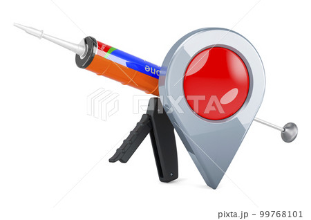 Sealant gun with silicone sealant tube with map pointer. 3D rendering 99768101