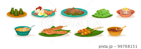 Traditional Malaysian Dishes and Served Food Vector Set Traditional Malaysian Dishes and Served Food Vector Set 99768151
