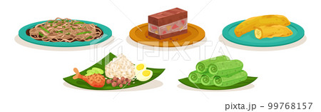 Traditional Malaysian Dishes and Served Food Vector Set Traditional Malaysian Dishes and Served Food Vector Set 99768157